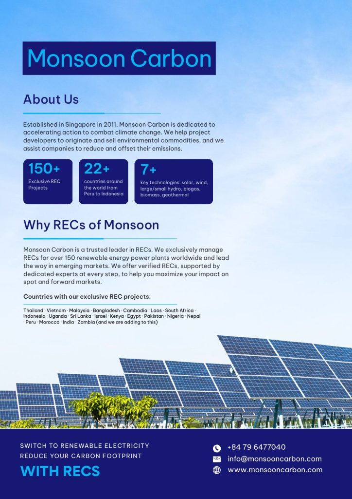 Last page of Monsoon Carbon’s RECs overview: About Monsoon Carbon and its exclusive REC projects